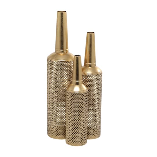 Gold Metal Diamond Patterned Vase with Open Frame Design Set
